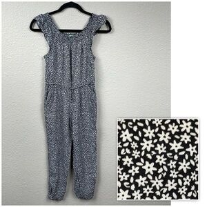 United Colors Of Benetton Ditsy Floral Stretch Jumpsuit Black White Girls Sz XL